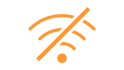 Ícone laranja de barras wi-fi com uma linha diagonal atravessada